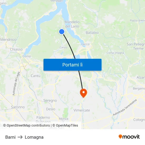 Barni to Lomagna map