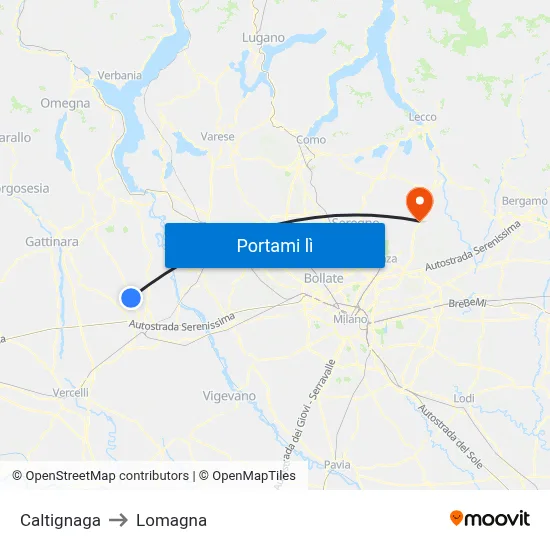 Caltignaga to Lomagna map