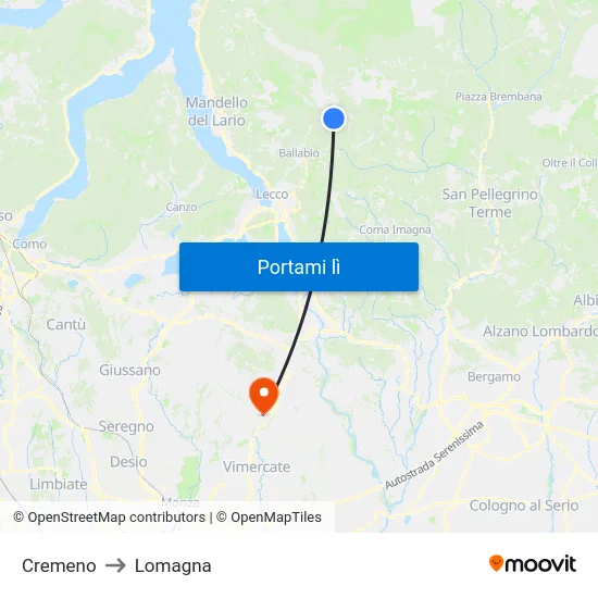 Cremeno to Lomagna map