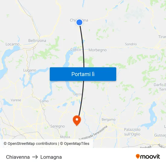 Chiavenna to Lomagna map