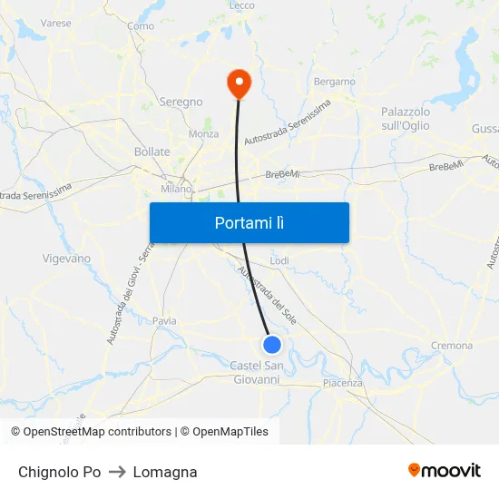 Chignolo Po to Lomagna map