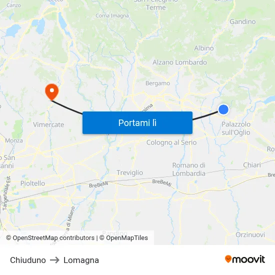 Chiuduno to Lomagna map