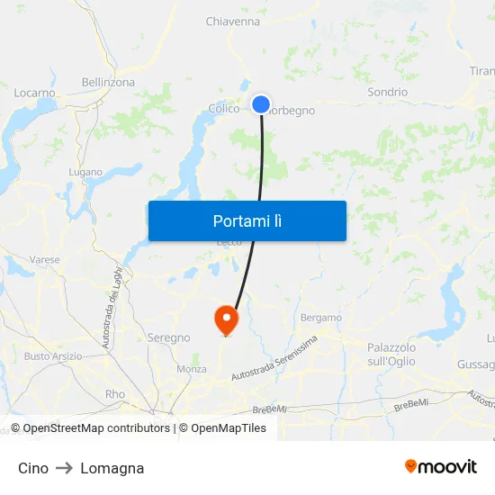 Cino to Lomagna map