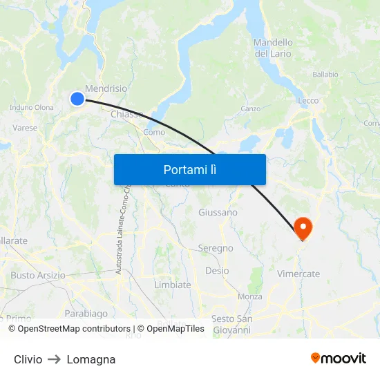 Clivio to Lomagna map