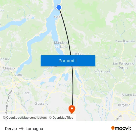 Dervio to Lomagna map