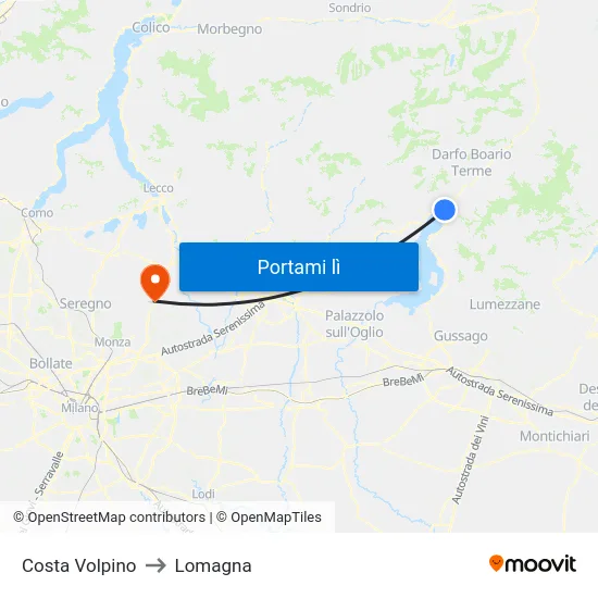 Costa Volpino to Lomagna map