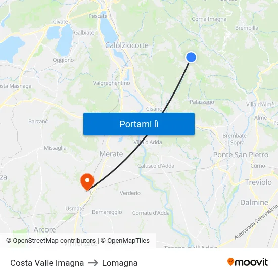 Costa Valle Imagna to Lomagna map