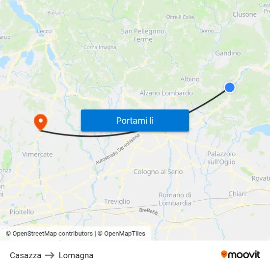 Casazza to Lomagna map