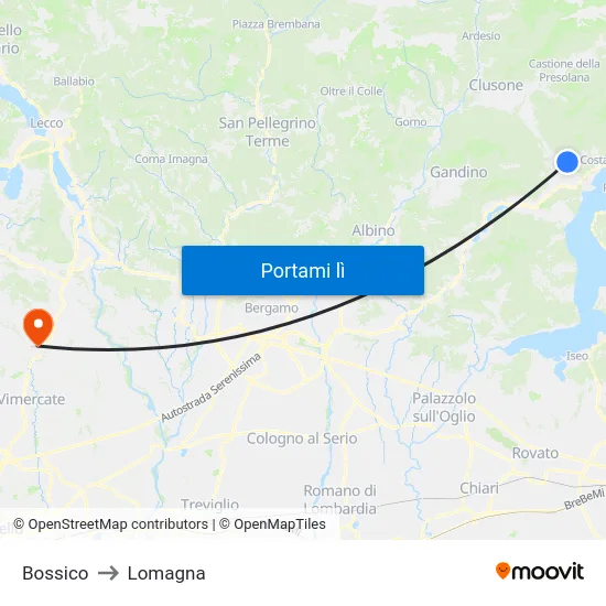 Bossico to Lomagna map