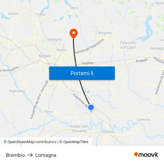 Brembio to Lomagna map