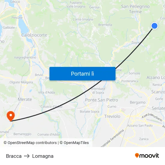 Bracca to Lomagna map