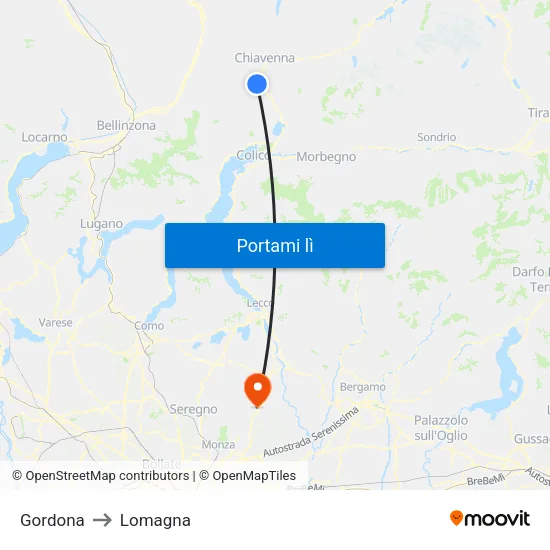 Gordona to Lomagna map