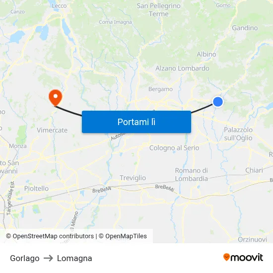 Gorlago to Lomagna map