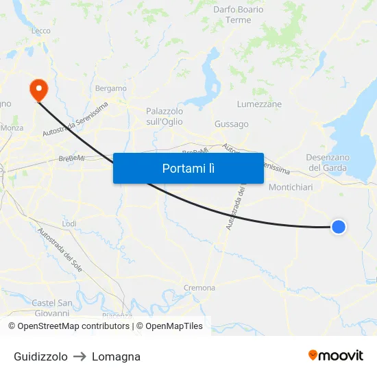 Guidizzolo to Lomagna map