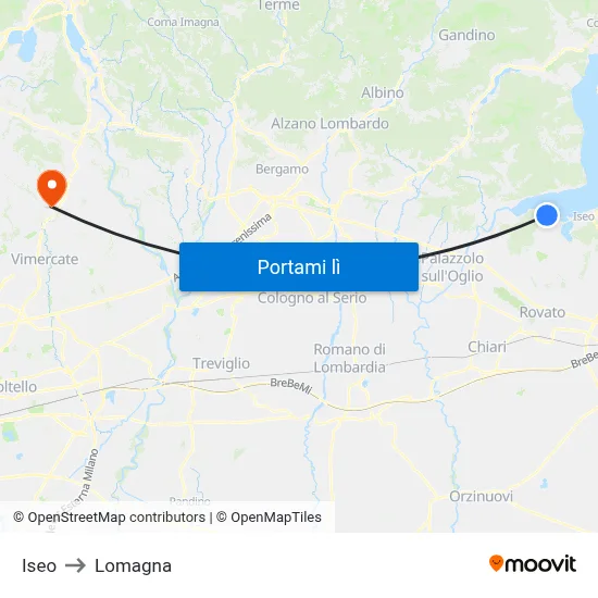 Iseo to Lomagna map
