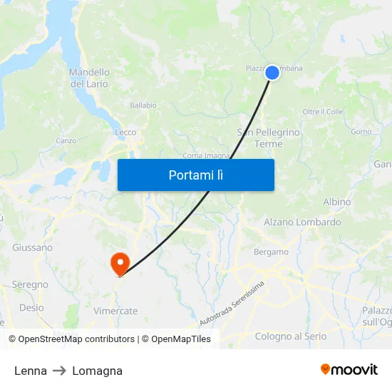 Lenna to Lomagna map