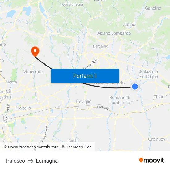 Palosco to Lomagna map