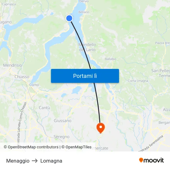 Menaggio to Lomagna map