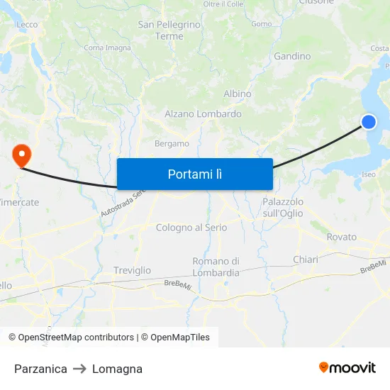 Parzanica to Lomagna map
