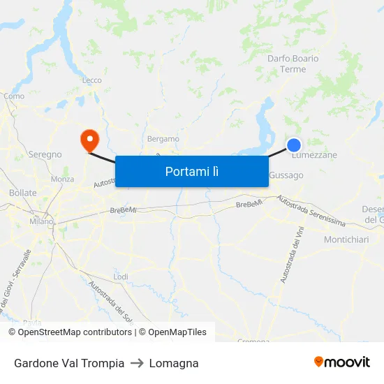 Gardone Val Trompia to Lomagna map