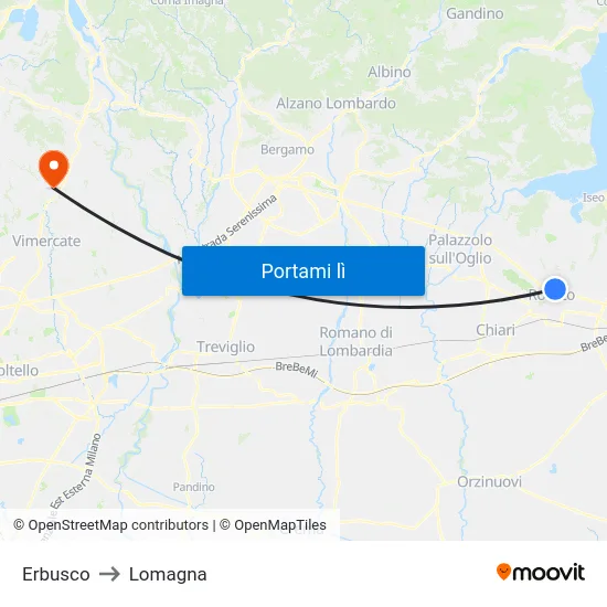 Erbusco to Lomagna map