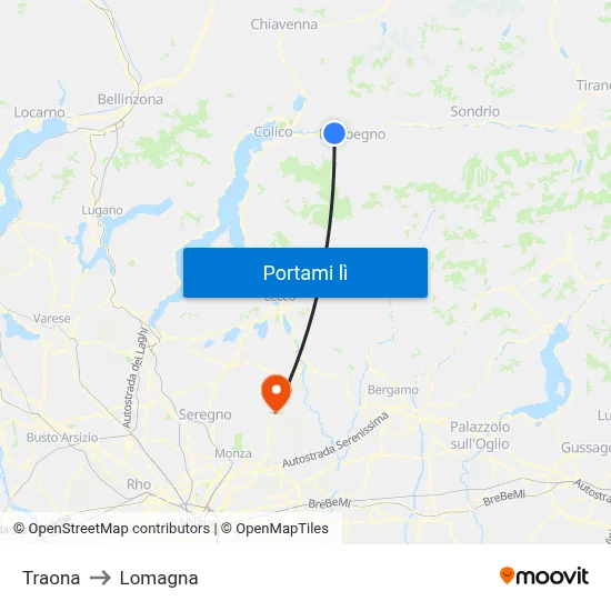 Traona to Lomagna map