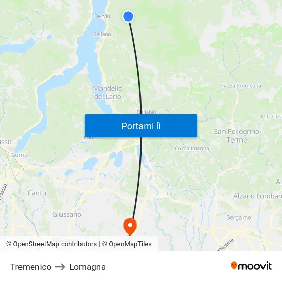 Tremenico to Lomagna map