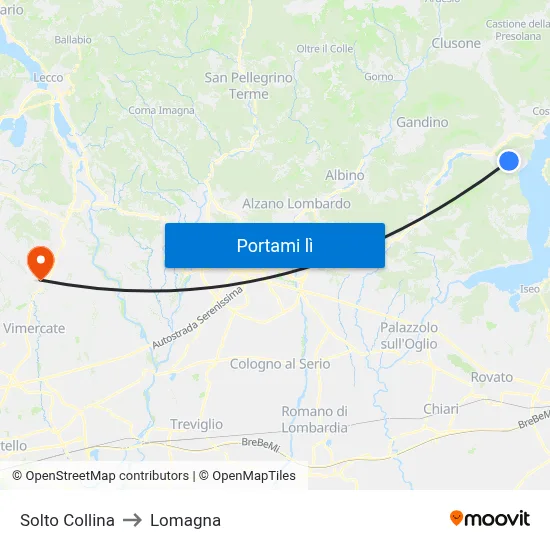 Solto Collina to Lomagna map