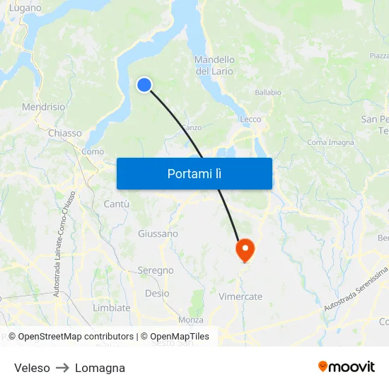 Veleso to Lomagna map