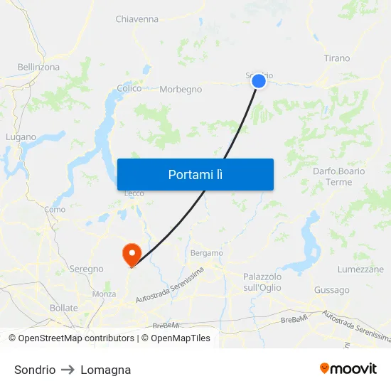 Sondrio to Lomagna map