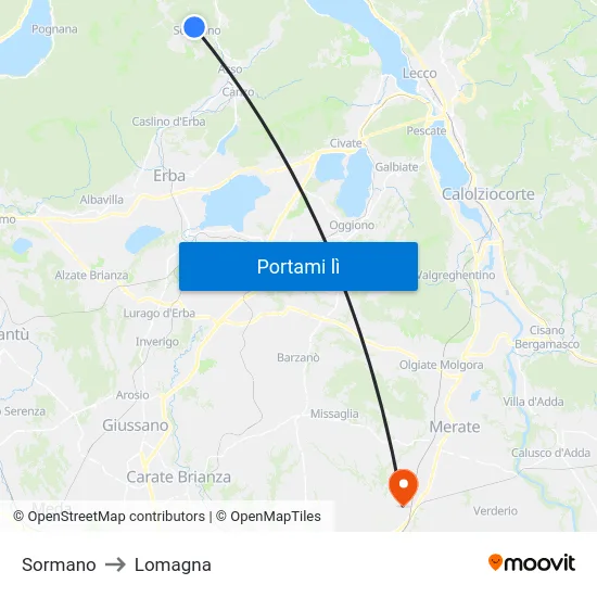 Sormano to Lomagna map