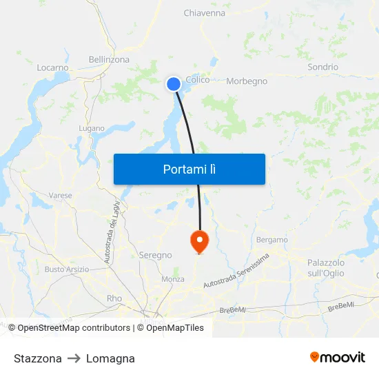 Stazzona to Lomagna map