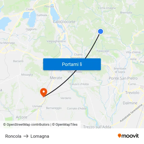 Roncola to Lomagna map