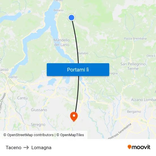 Taceno to Lomagna map