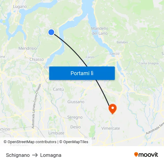 Schignano to Lomagna map