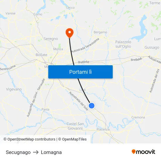 Secugnago to Lomagna map