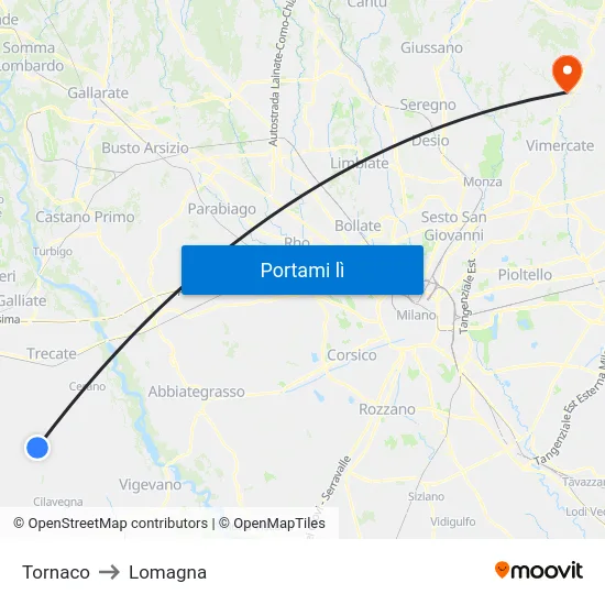 Tornaco to Lomagna map