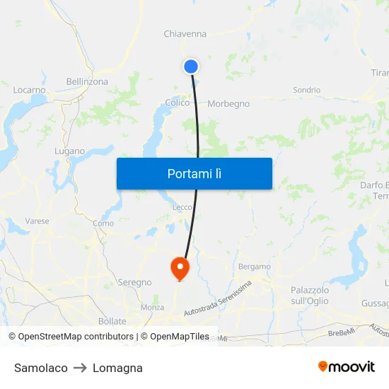 Samolaco to Lomagna map