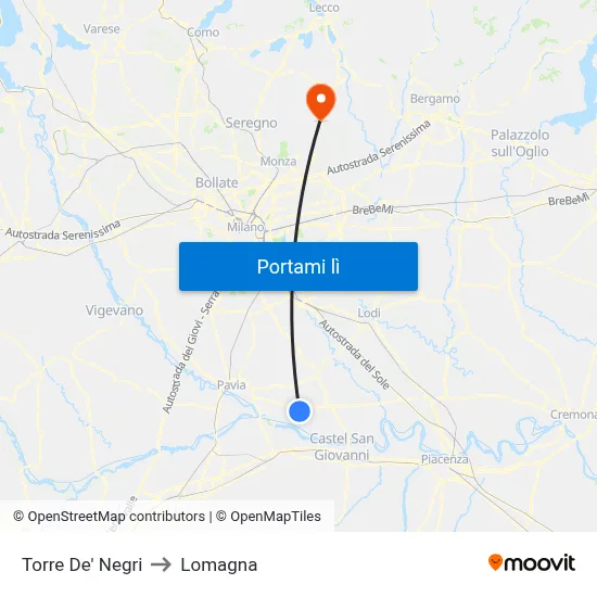 Torre De' Negri to Lomagna map