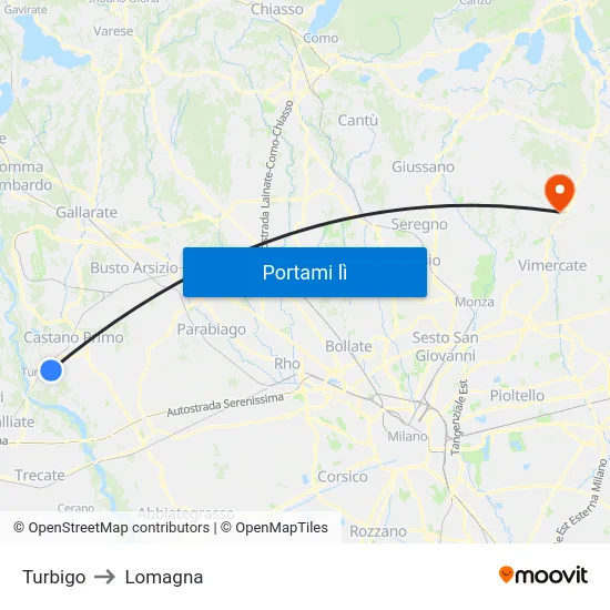 Turbigo to Lomagna map