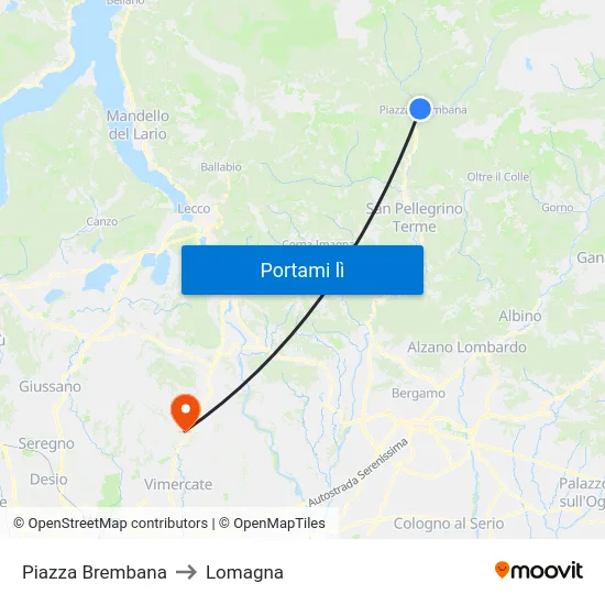 Piazza Brembana to Lomagna map