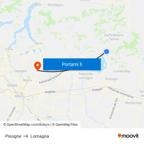 Pisogne to Lomagna map