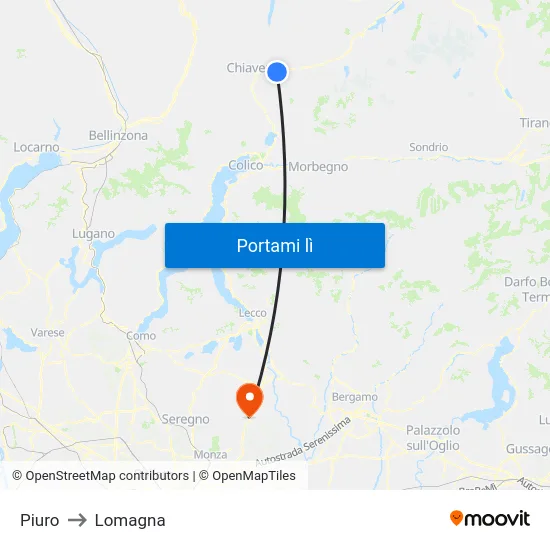 Piuro to Lomagna map