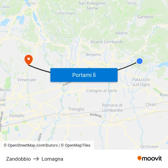 Zandobbio to Lomagna map