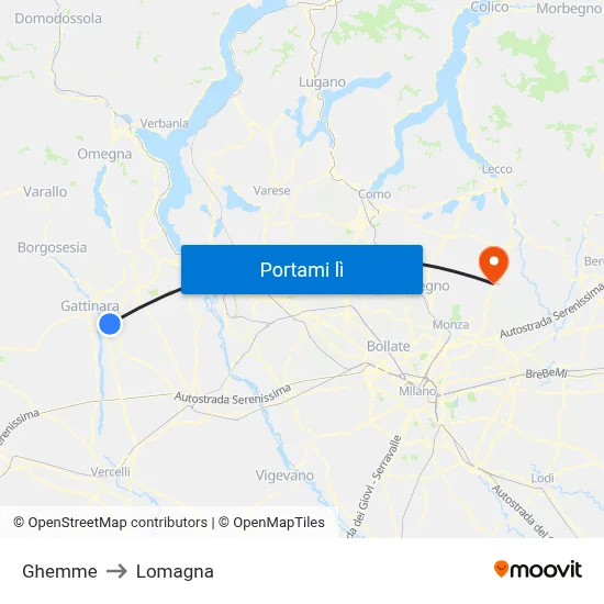 Ghemme to Lomagna map