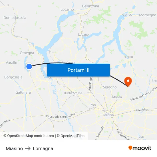 Miasino to Lomagna map