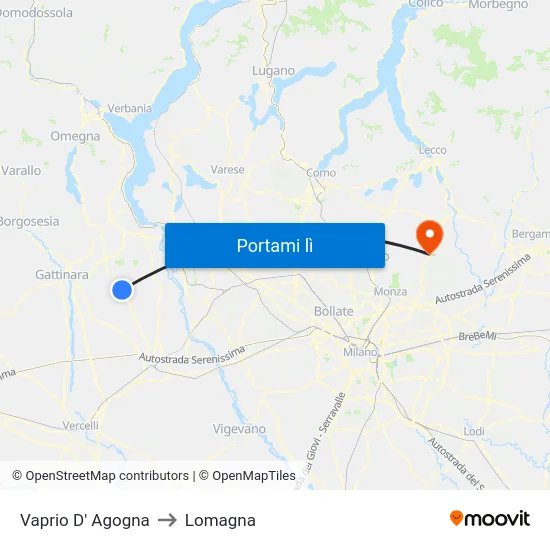 Vaprio D' Agogna to Lomagna map