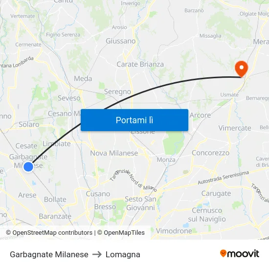 Garbagnate Milanese to Lomagna map