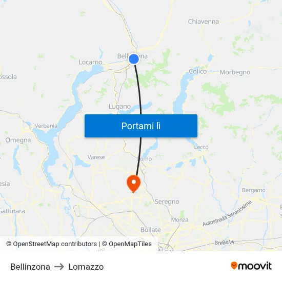Bellinzona to Lomazzo map