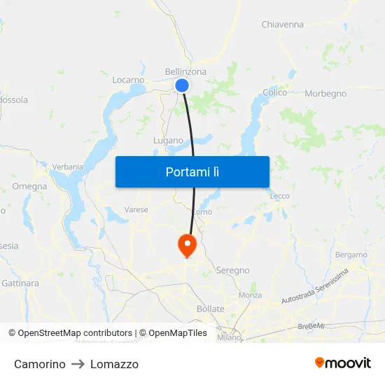 Camorino to Lomazzo map